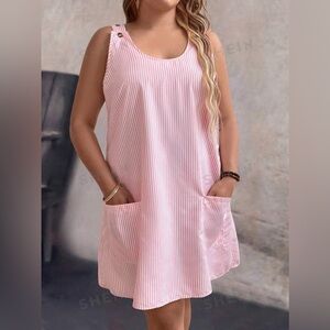 Striped Dress Women’s Large Bohemian Peach Lightweight Summer Pockets Adjustable